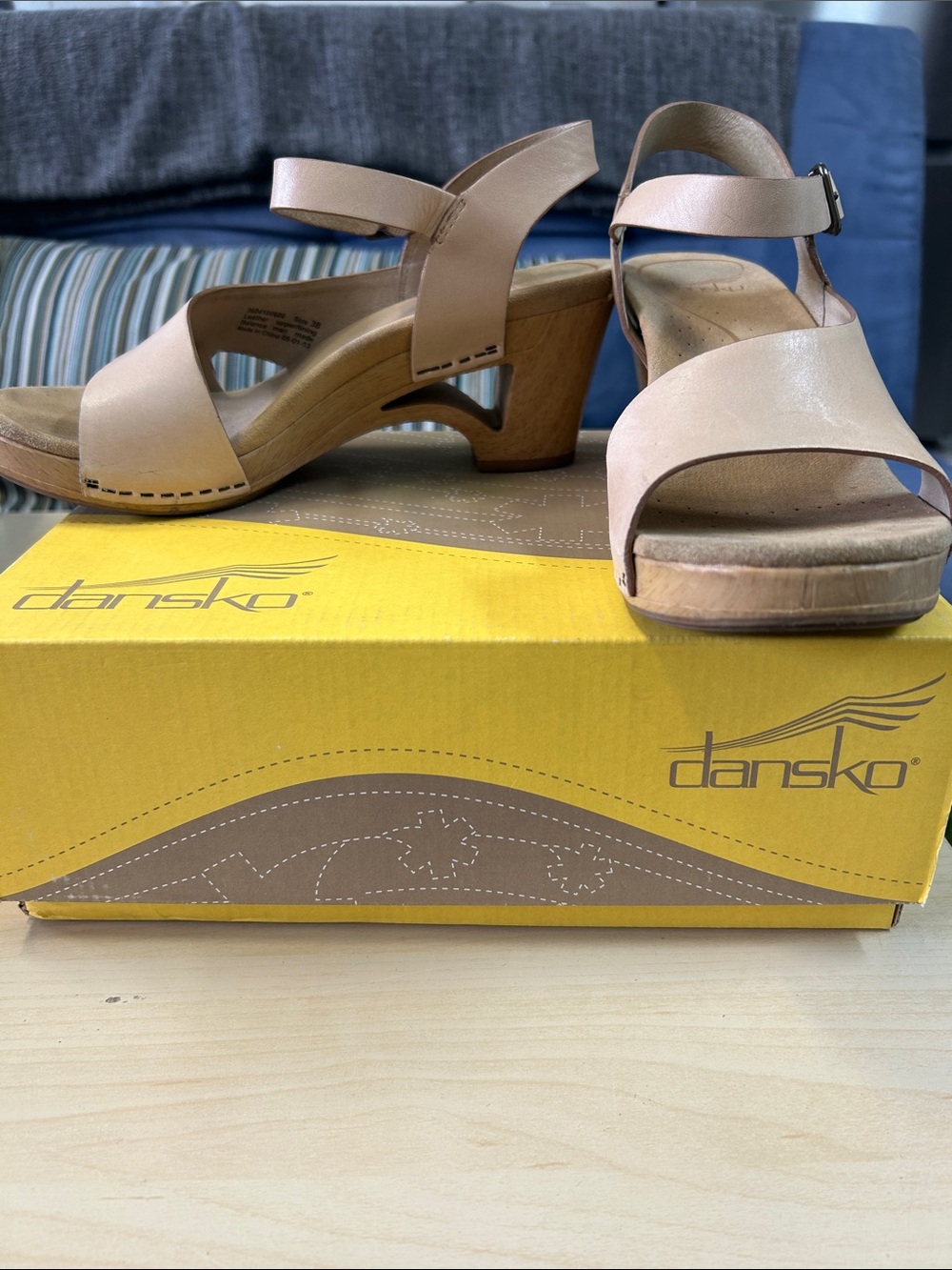 Dansko Beige Leather Wedge Sandals